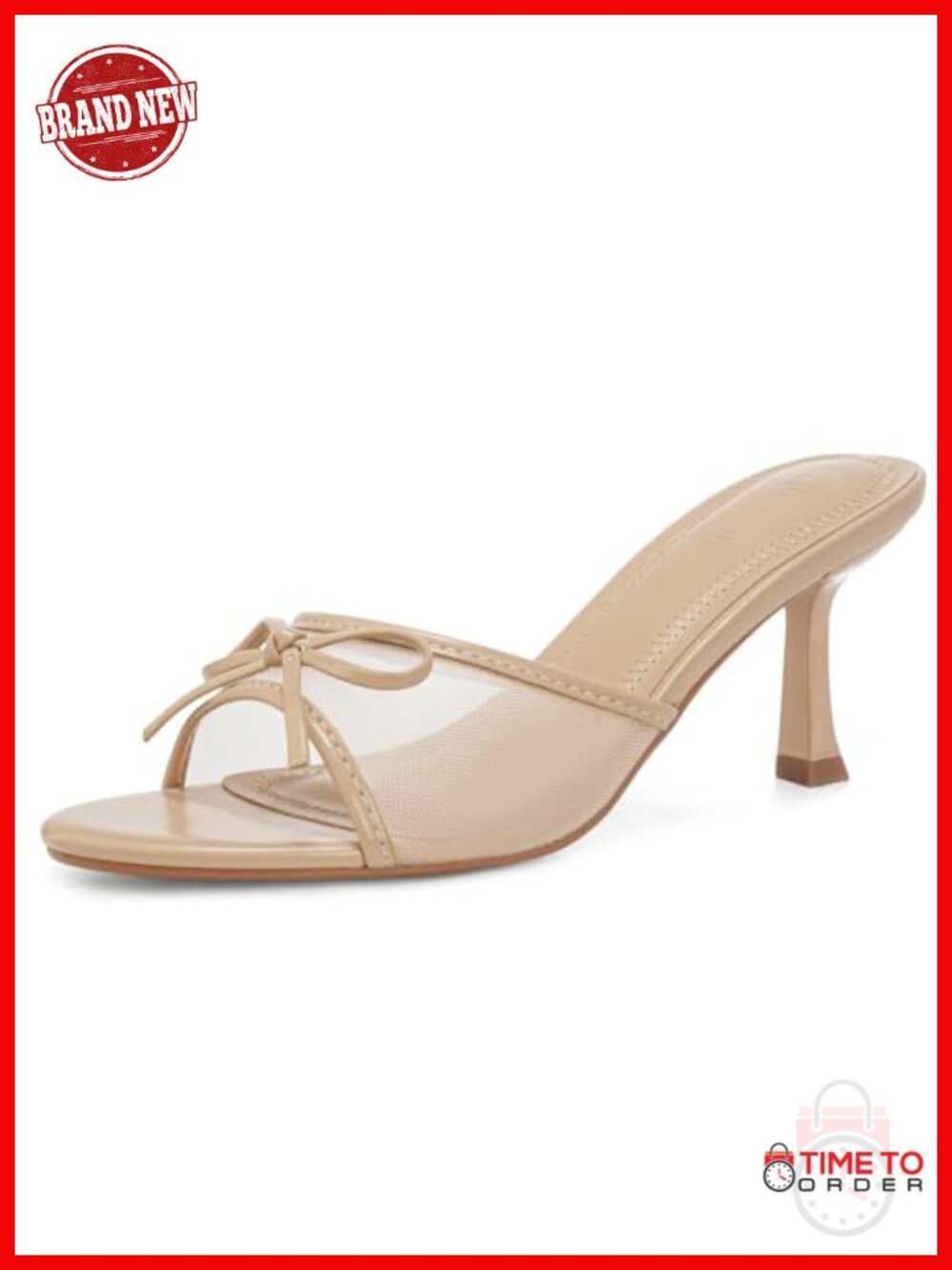 Kitten Heel Open Round Toe Slip On Mesh Mid Heeled Sandals
